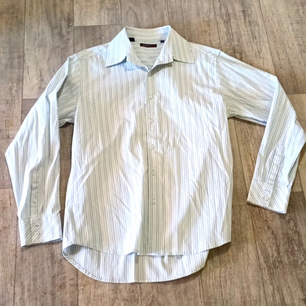 Dress shirt gray horizontal long sleeve Sz L THIRTY SIX RED Sharp Collar b44